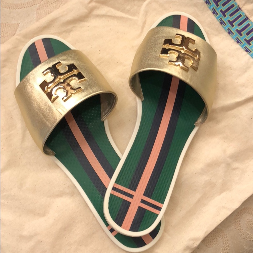 Tory Burch Spark Gold Slides